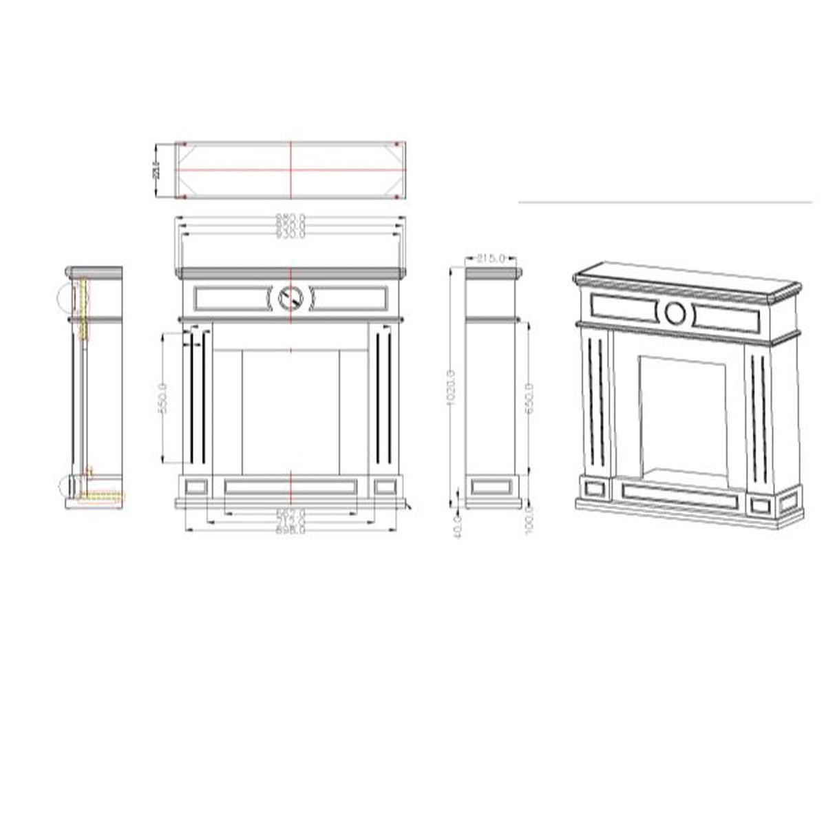 SINED Cornice camino Lipari grigio antracite in MDF — vista 2