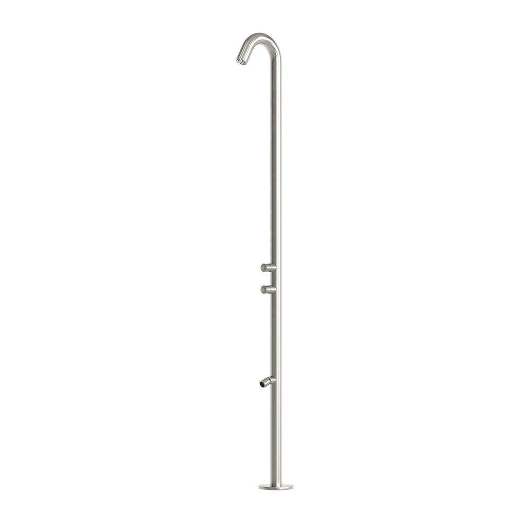 SINED Quartu Doppio TMP, doccia temporizzata con soffione e lavapiedi in inox 316L — Inox