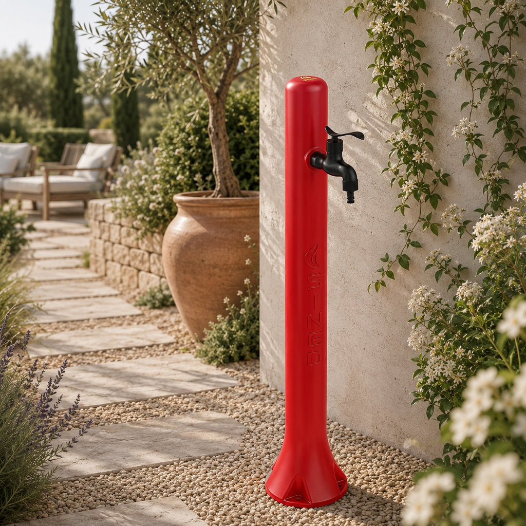 Fontanella da giardino Acqua, rossa, foto ambientata