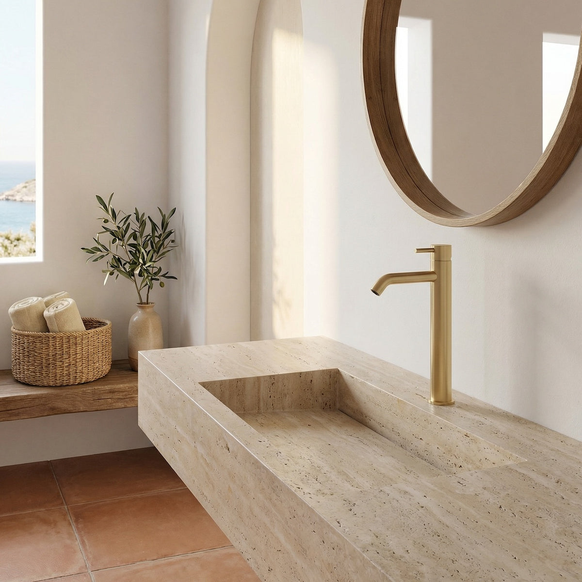 SINED Rubinetto lavabo Levante alto 25 cm in acciaio inox 316L — Oro