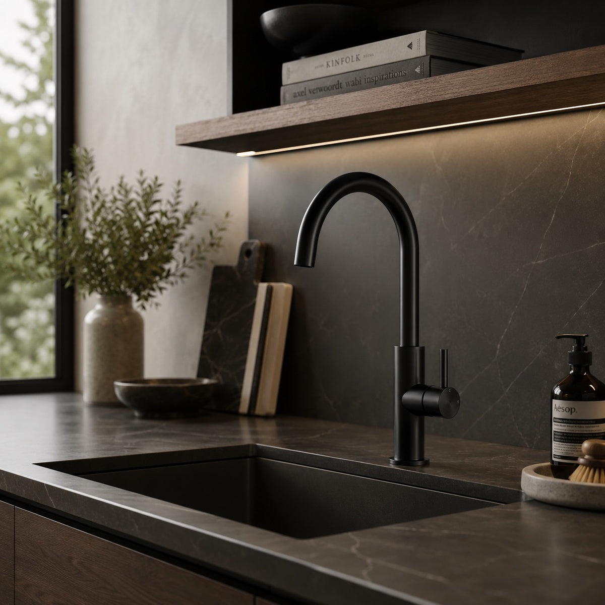 SINED Rubinetto cucina Levante alto 32 cm in acciaio inox 316L — Nero