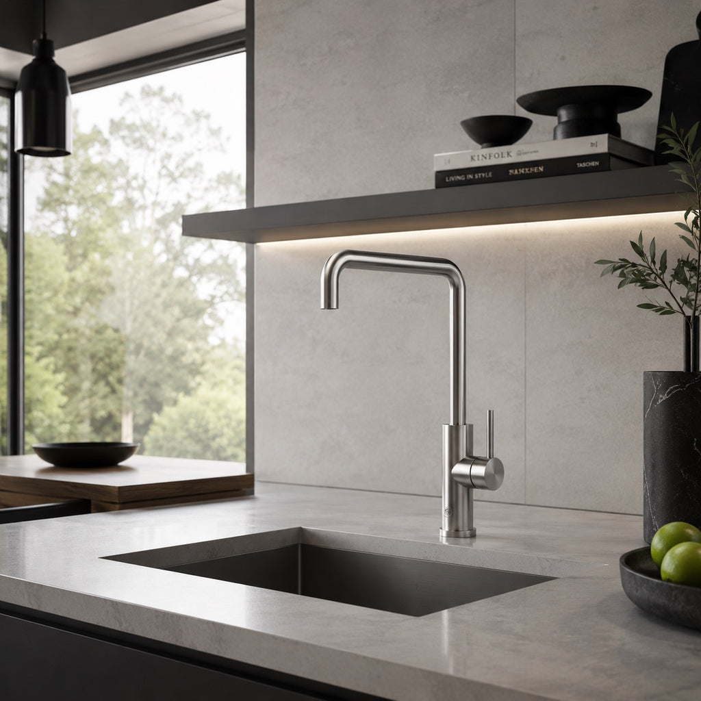 SINED Rubinetto cucina Levante Quadro in acciaio inox 316L — Canna di fucile