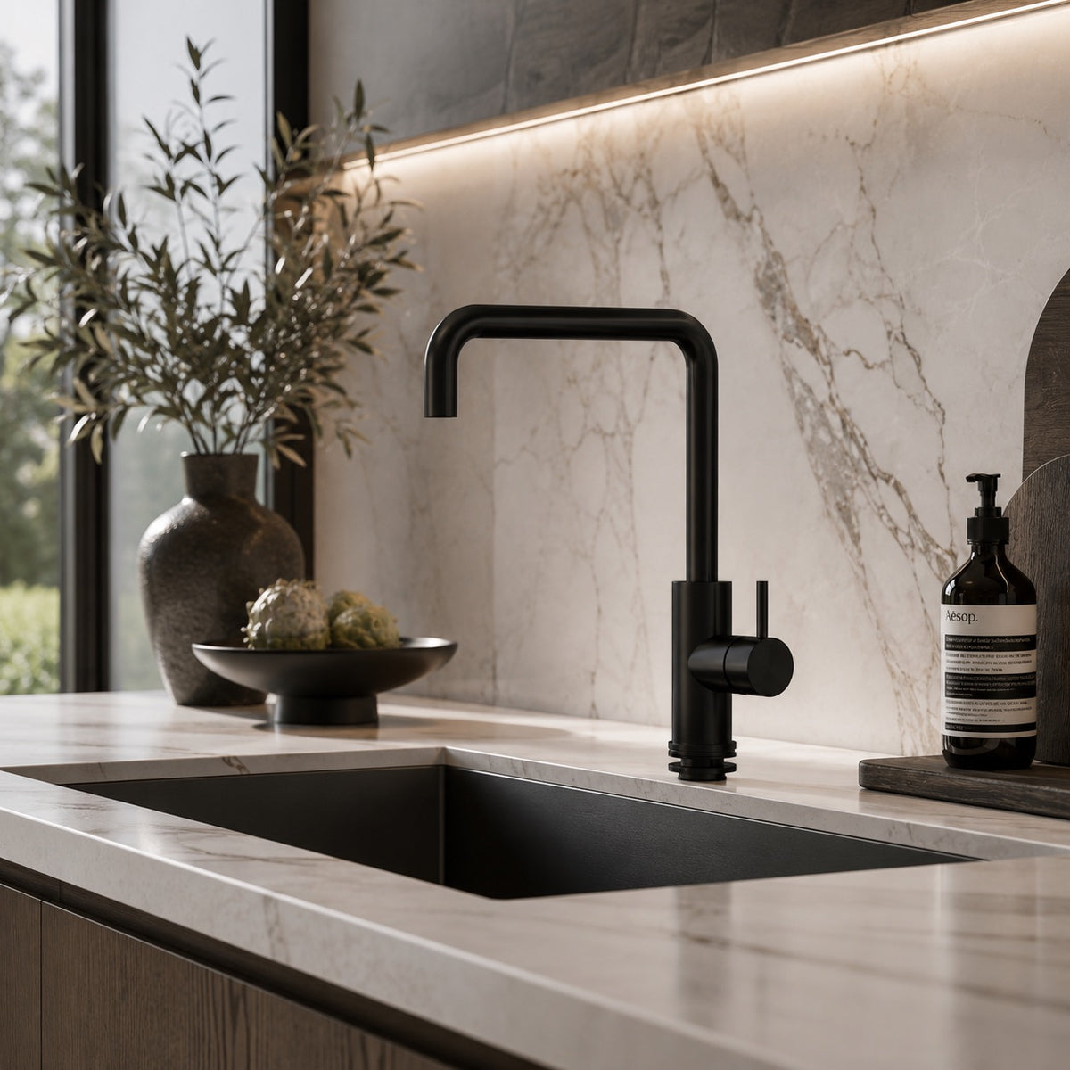 SINED Rubinetto cucina Levante Quadro in acciaio inox 316L — Nero