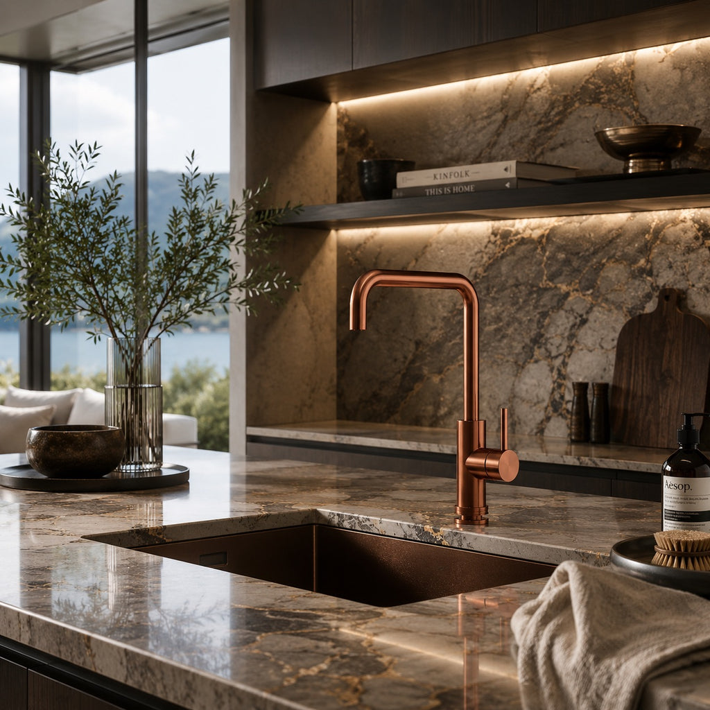 SINED Rubinetto cucina Levante Quadro in acciaio inox 316L — Oro rosa