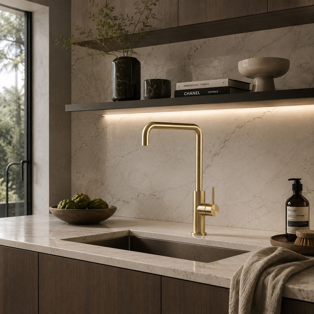 SINED Rubinetto cucina Levante Quadro in acciaio inox 316L — Oro